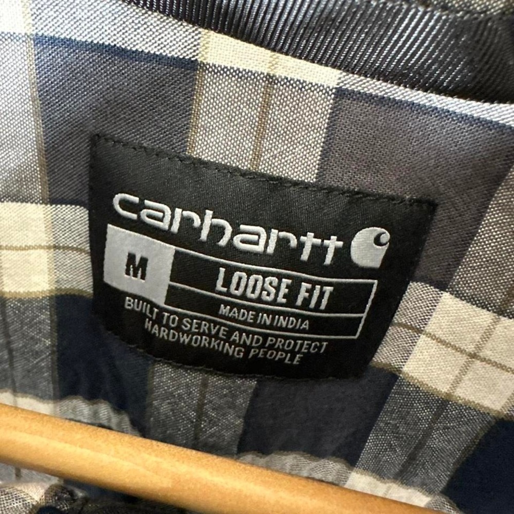 Carhartt Plaid Shirt Men's Medium Workwear Loose Fit Long Sleeve blue - Picture 4 of 7
